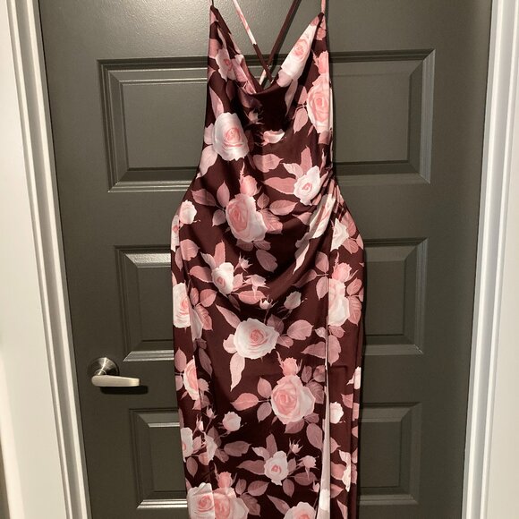 “Emarola & CO" Spring Floral Print Tie Back Satin Midi Summer Dress - Picture 11 of 15